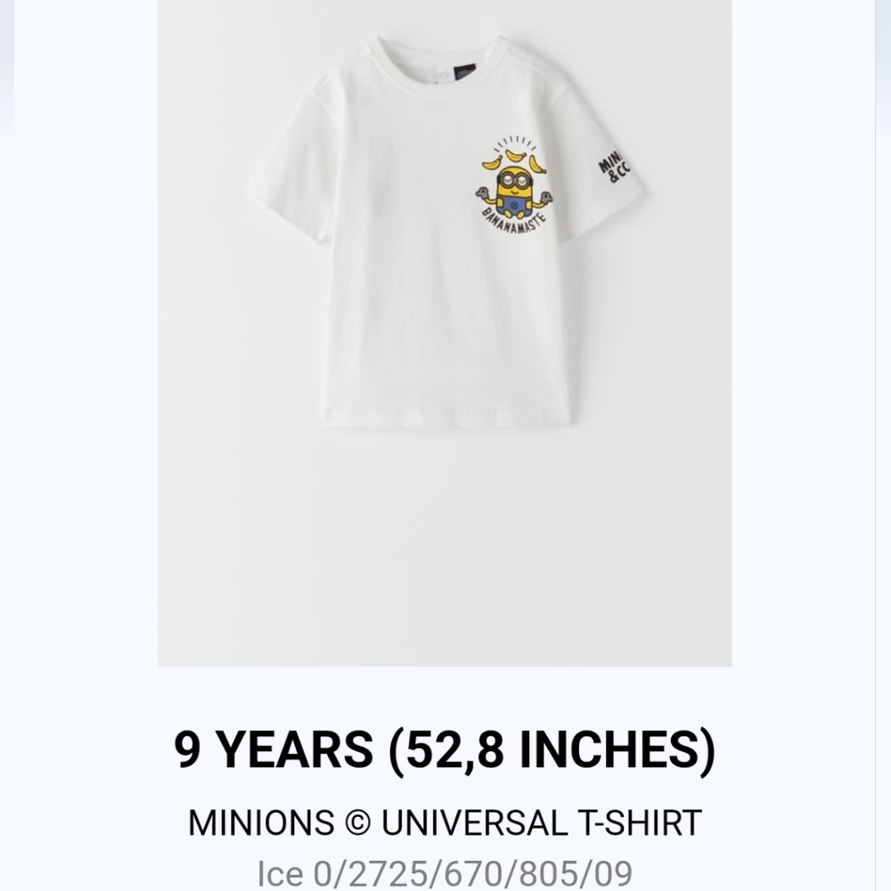 Zara Minions Print  White T-shirt size US 9